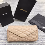 Saint Laurent Sade Puffer Envelope Clutch In Beige Lambskin - Image 7