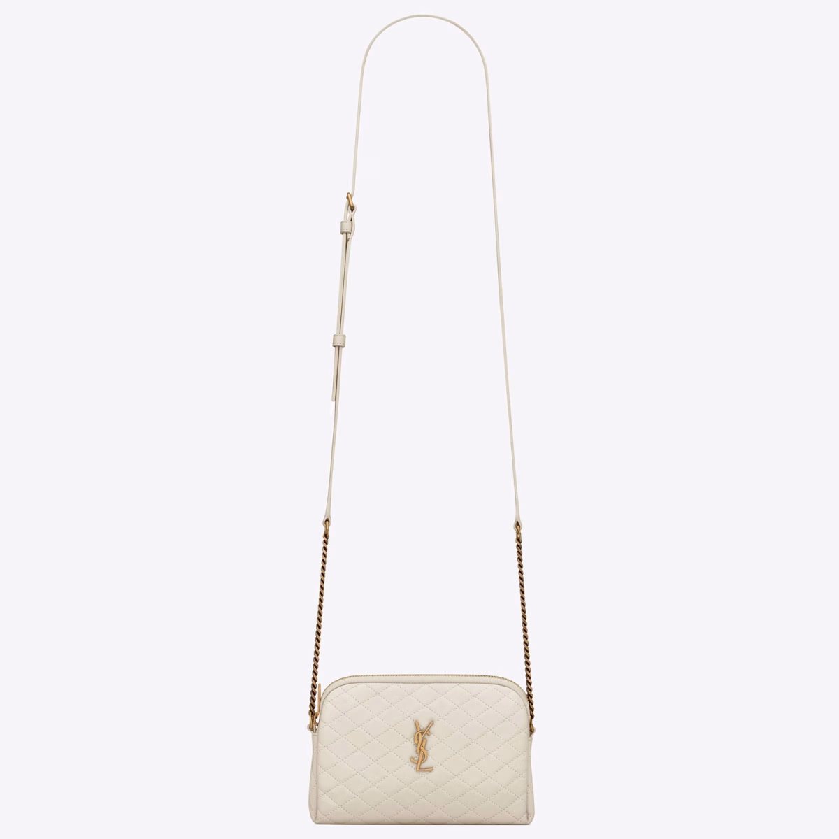 Saint Laurent Gaby Zipped Pouch in White Quilted Lambskin - Image 1