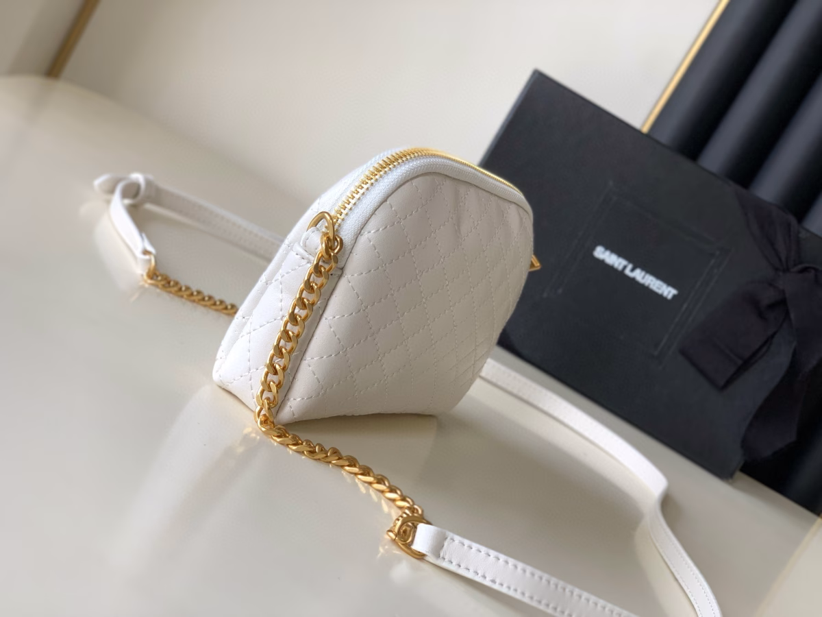 Saint Laurent Gaby Zipped Pouch in White Quilted Lambskin - Image 6