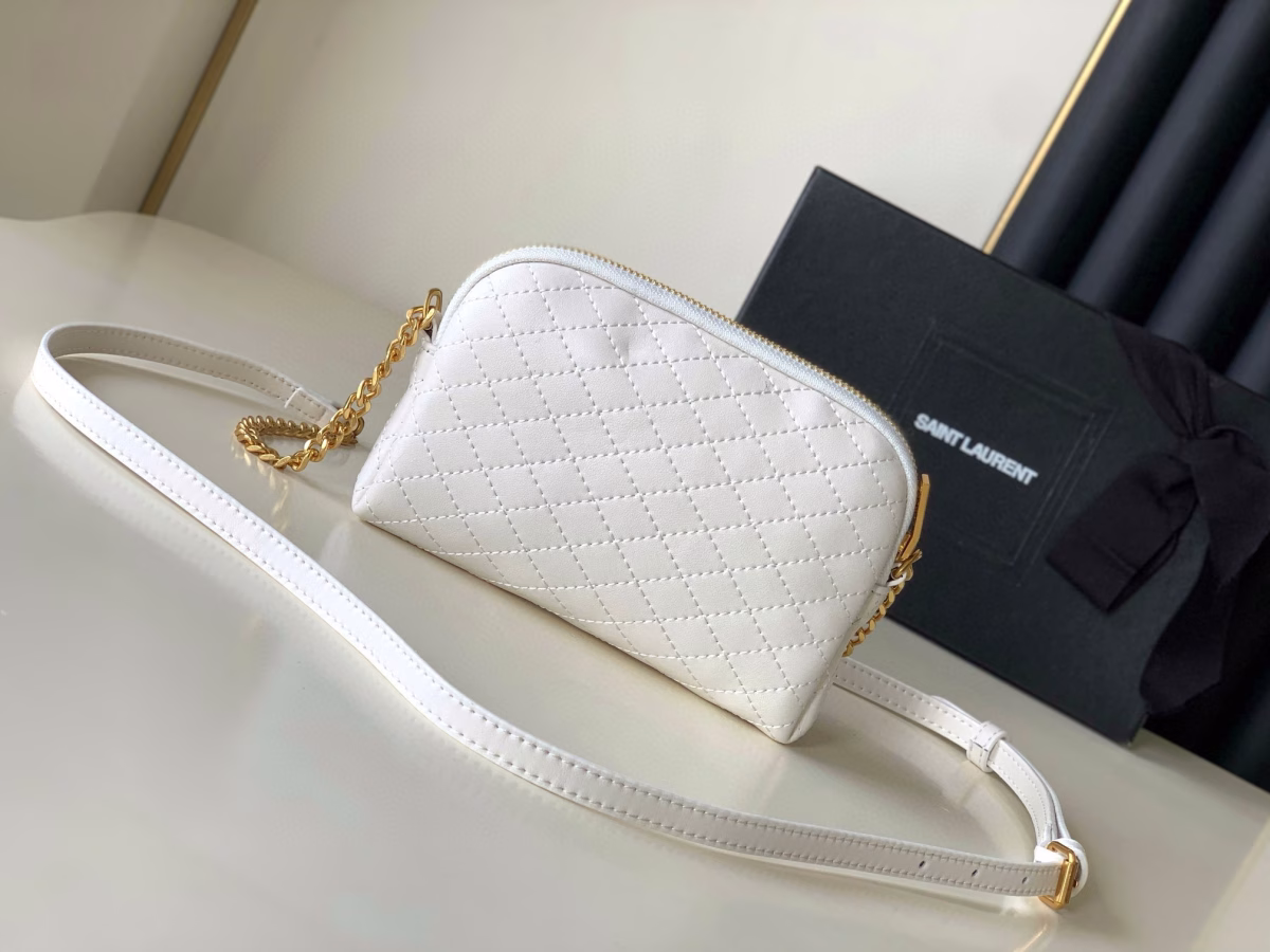 Saint Laurent Gaby Zipped Pouch in White Quilted Lambskin - Image 9