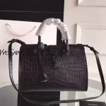 Saint Laurent Small Cabas YSL Bag In Black Crocodile Embossed Leather - Image 8