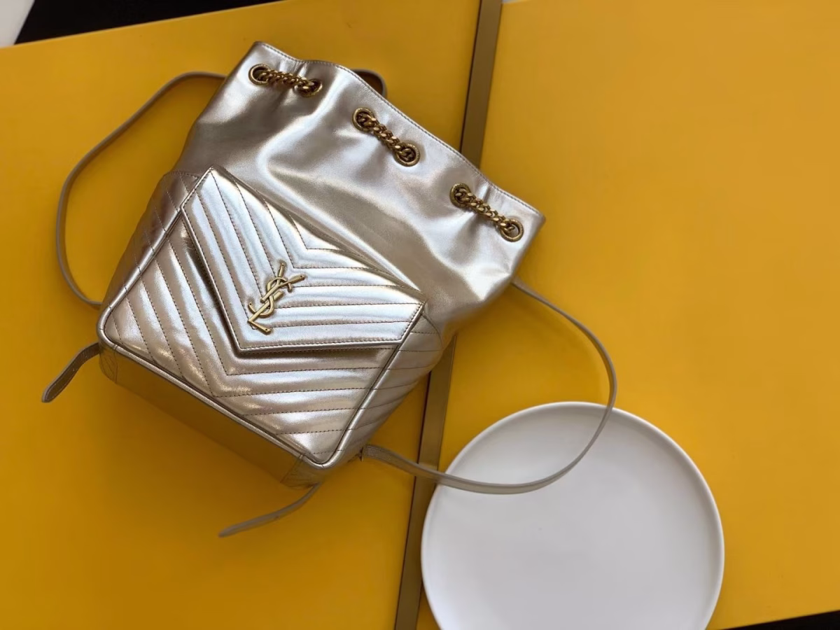 Saint Laurent Joe Backpack In Gold Lame Leather - Image 7