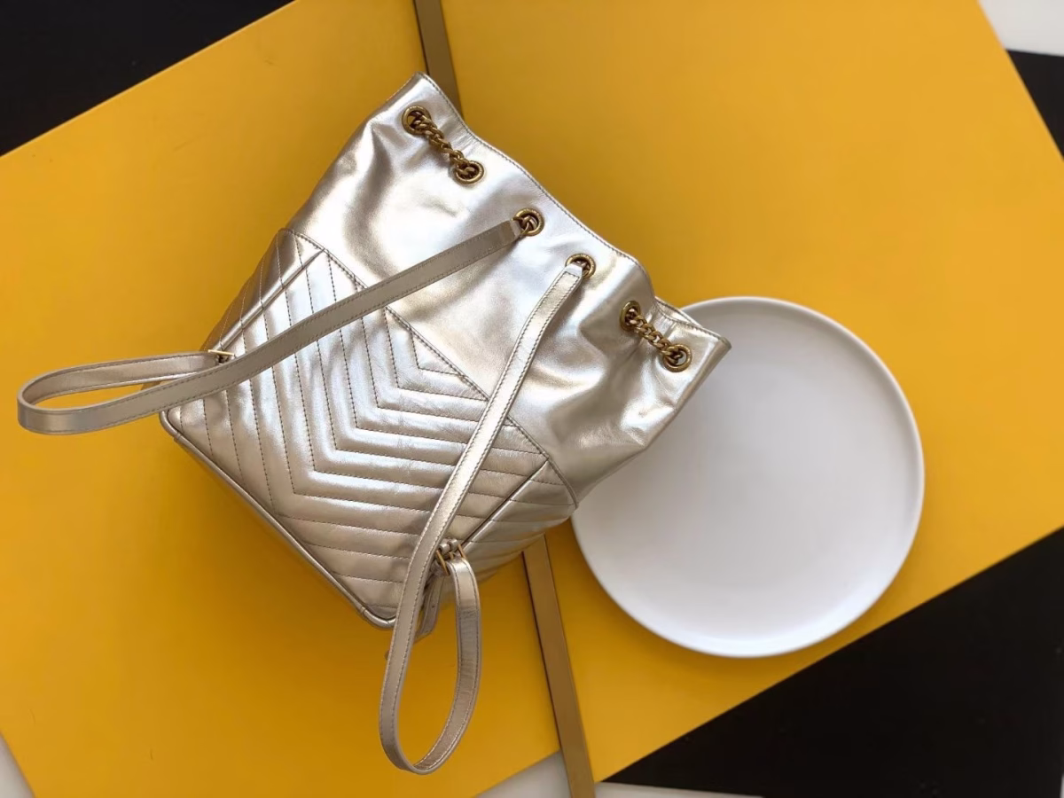 Saint Laurent Joe Backpack In Gold Lame Leather - Image 2