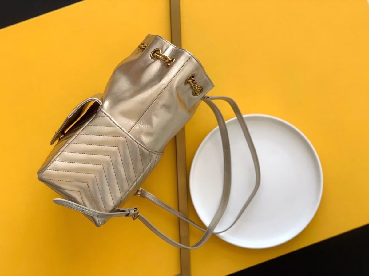 Saint Laurent Joe Backpack In Gold Lame Leather - Image 8