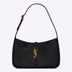 Saint Laurent Le 5 ¨¤ 7 Hobo Bag In Black Crocodile-embossed Leather