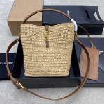 Saint Laurent Le 37 Bucket Bag in Natural Woven Raffia - Image 8