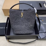 Saint Laurent Le 37 Bucket Bag in Black Woven Raffia - Image 2