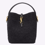 Saint Laurent Le 37 Bucket Bag in Black Woven Raffia