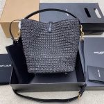 Saint Laurent Le 37 Bucket Bag in Black Woven Raffia - Image 5
