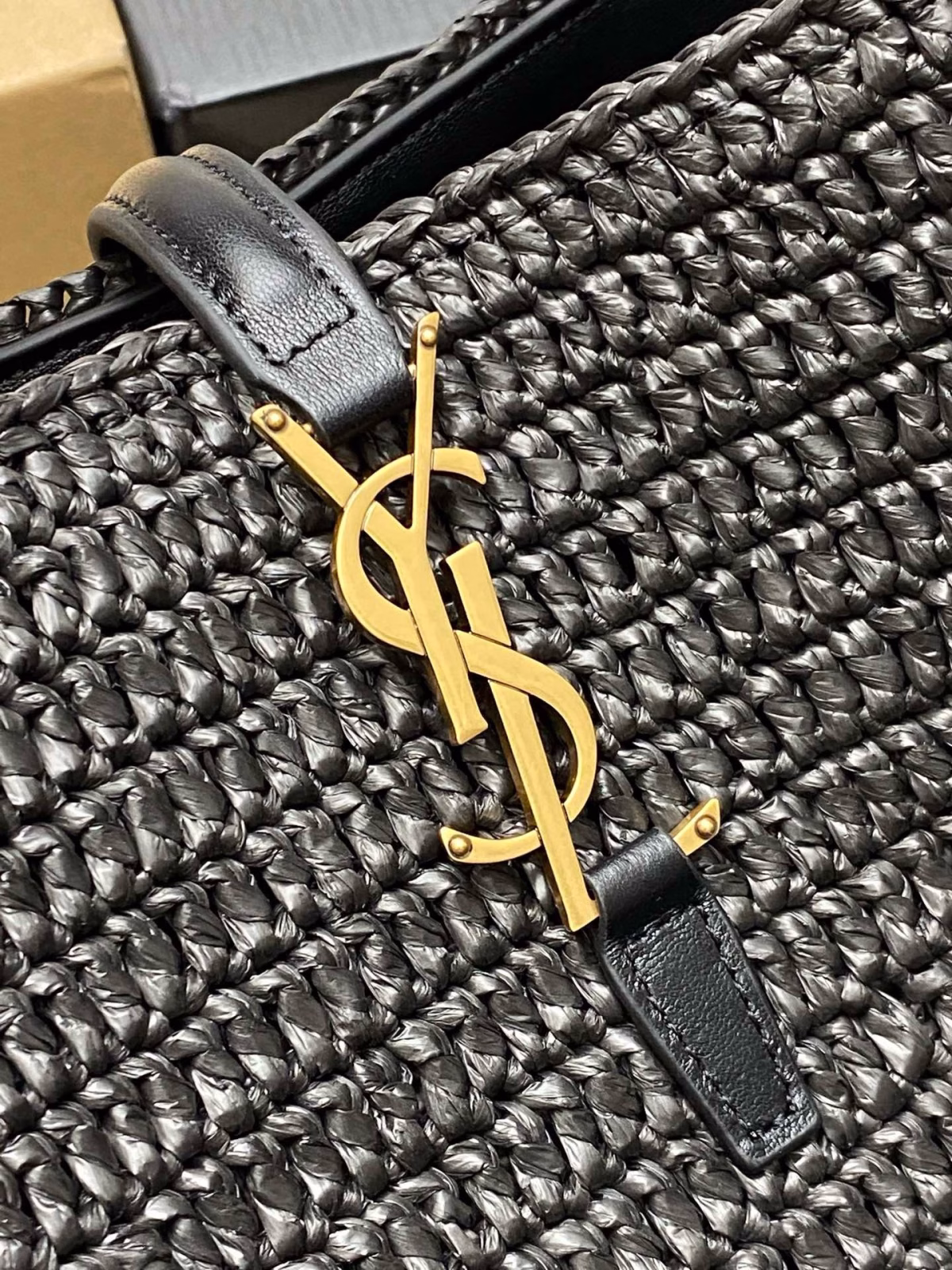 Saint Laurent Le 37 Bucket Bag in Black Woven Raffia - Image 7