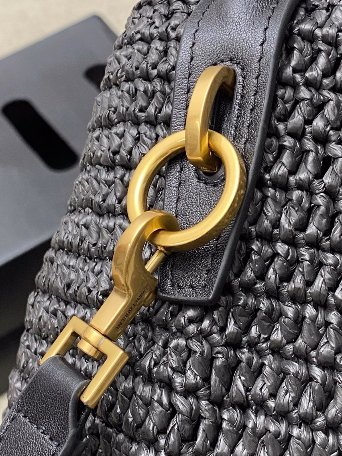 Saint Laurent Le 37 Bucket Bag in Black Woven Raffia - Image 9