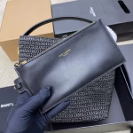 Saint Laurent Le 37 Bucket Bag in Black Woven Raffia - Image 4