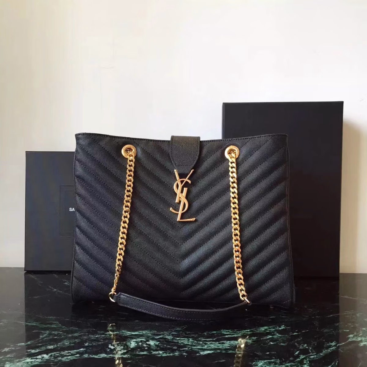 Saint Laurent Monogram Tote Bag In Black Grained Leather - Image 4