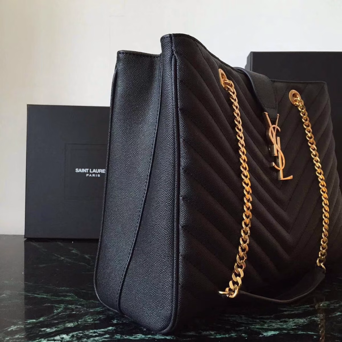 Saint Laurent Monogram Tote Bag In Black Grained Leather - Image 6