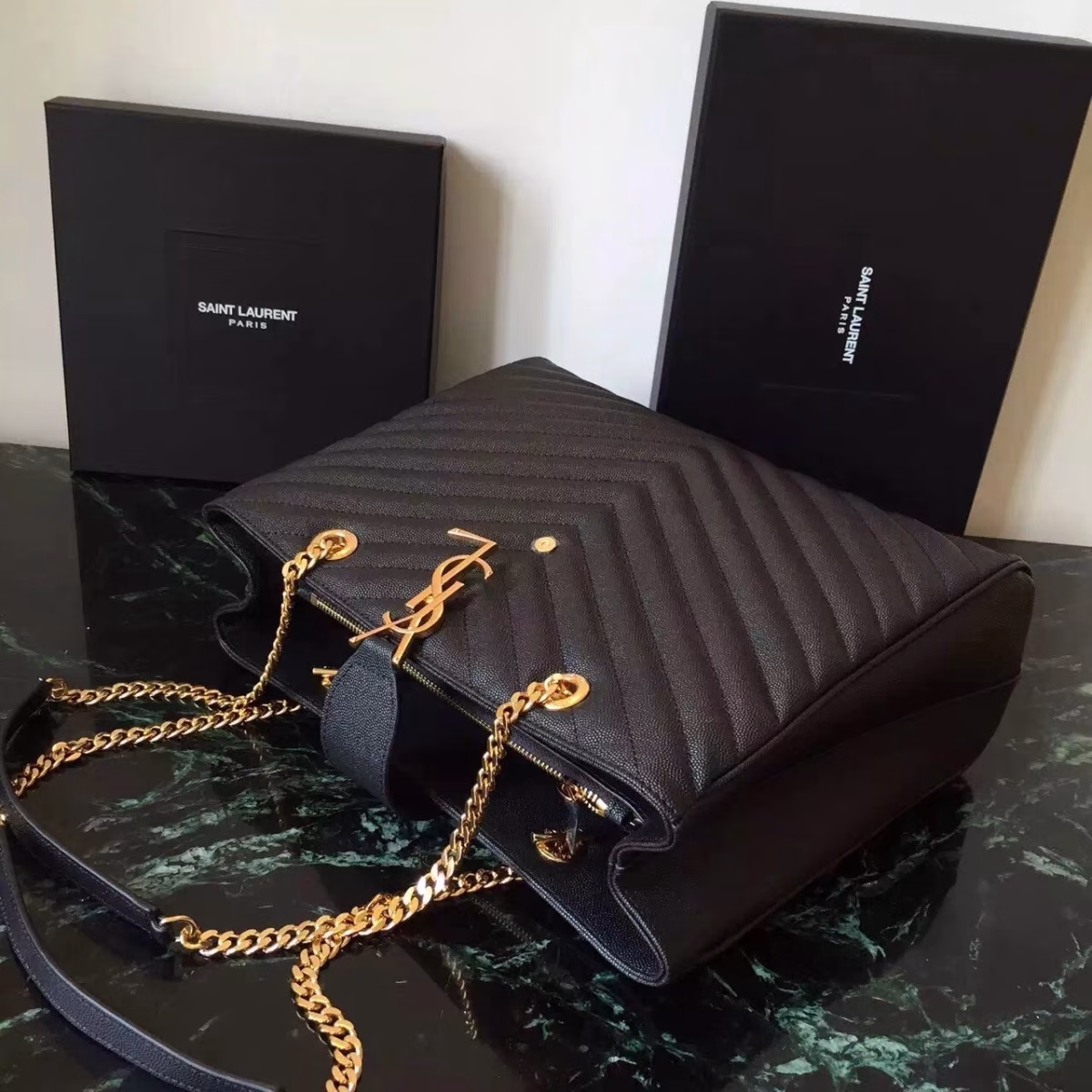 Saint Laurent Monogram Tote Bag In Black Grained Leather - Image 3