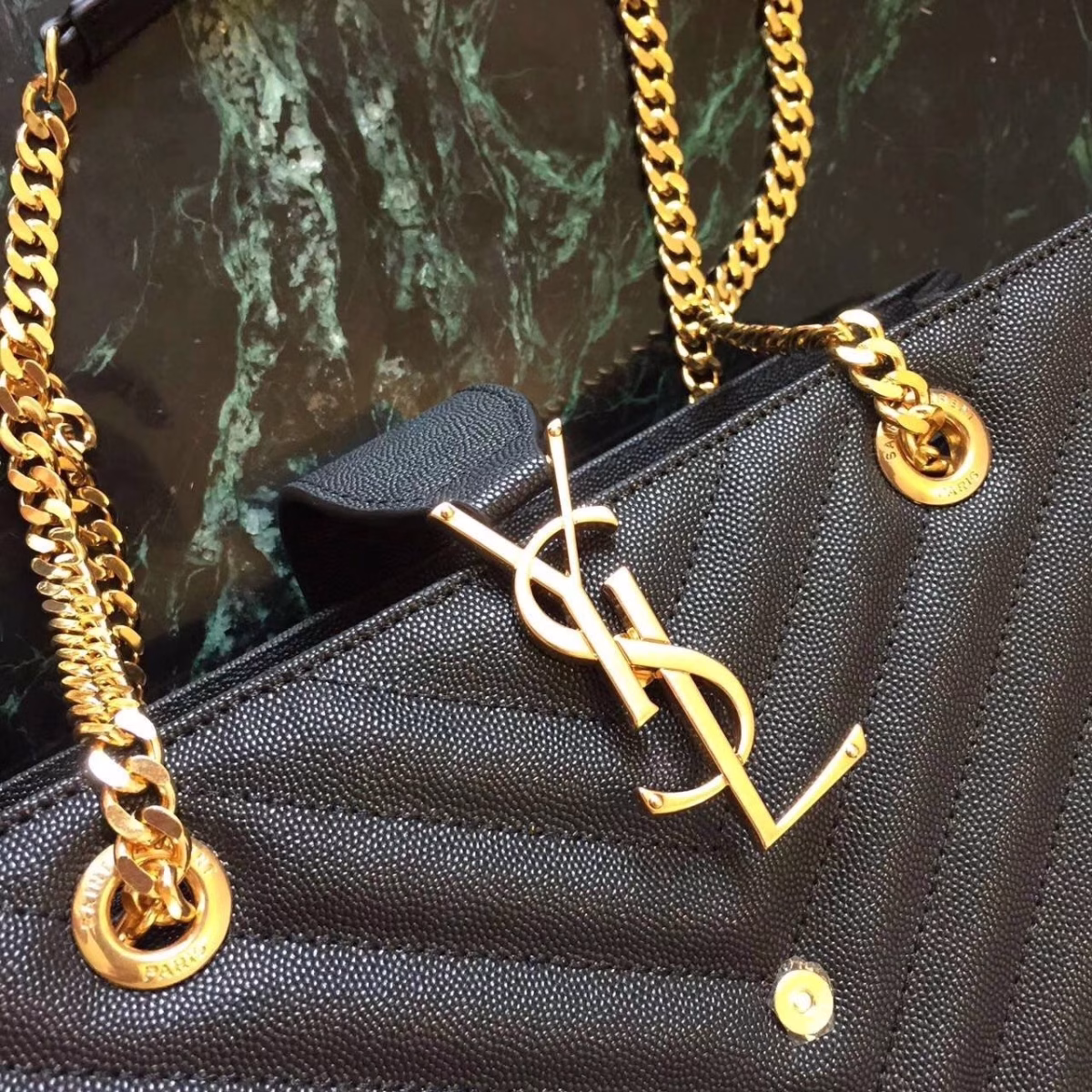 Saint Laurent Monogram Tote Bag In Black Grained Leather - Image 7