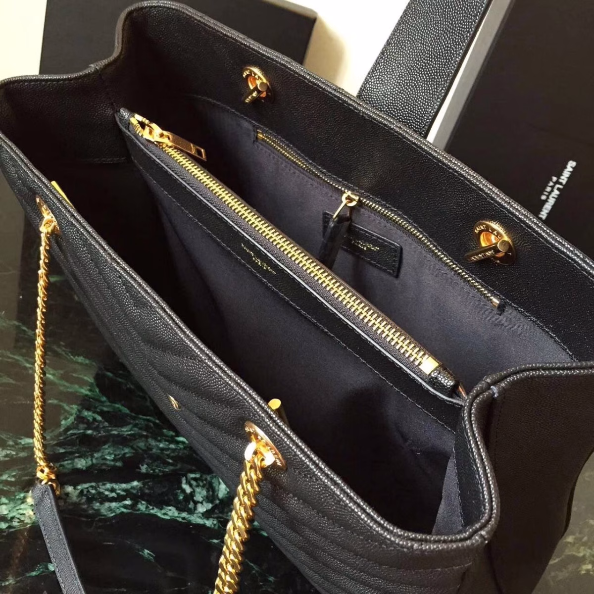 Saint Laurent Monogram Tote Bag In Black Grained Leather - Image 2