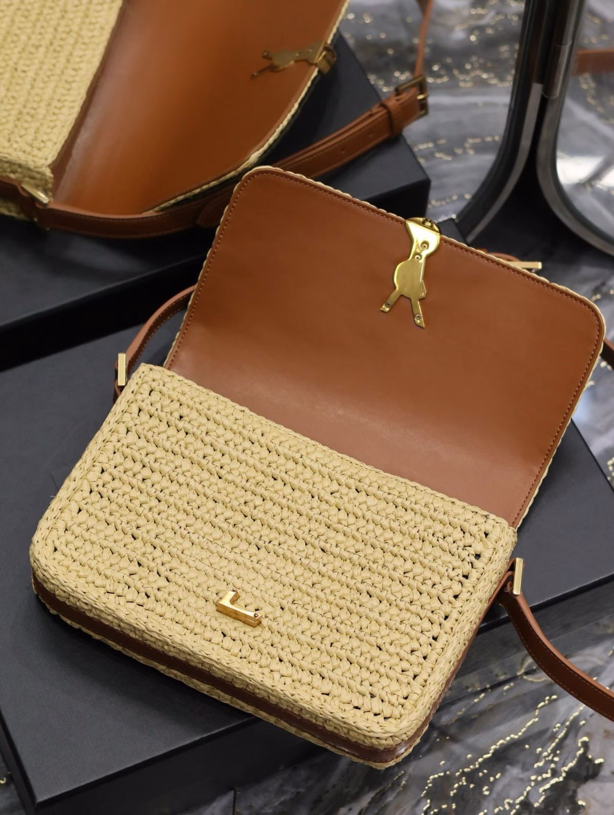 Saint Laurent Medium Solferino Bag in Naturel Raffia - Image 8