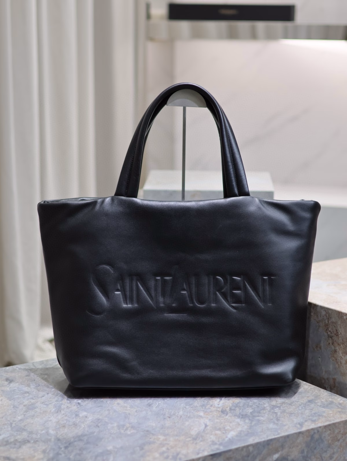 Saint Laurent Wide Puffer Tote Bag in Black Nappa Lambskin - Image 8