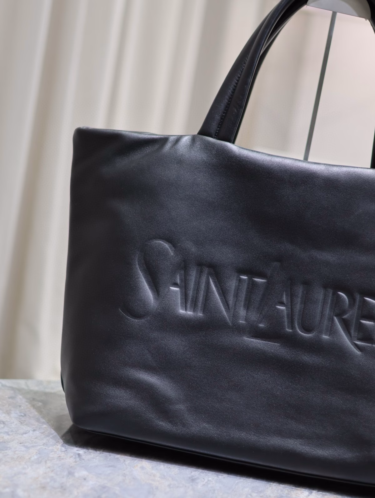 Saint Laurent Wide Puffer Tote Bag in Black Nappa Lambskin - Image 2