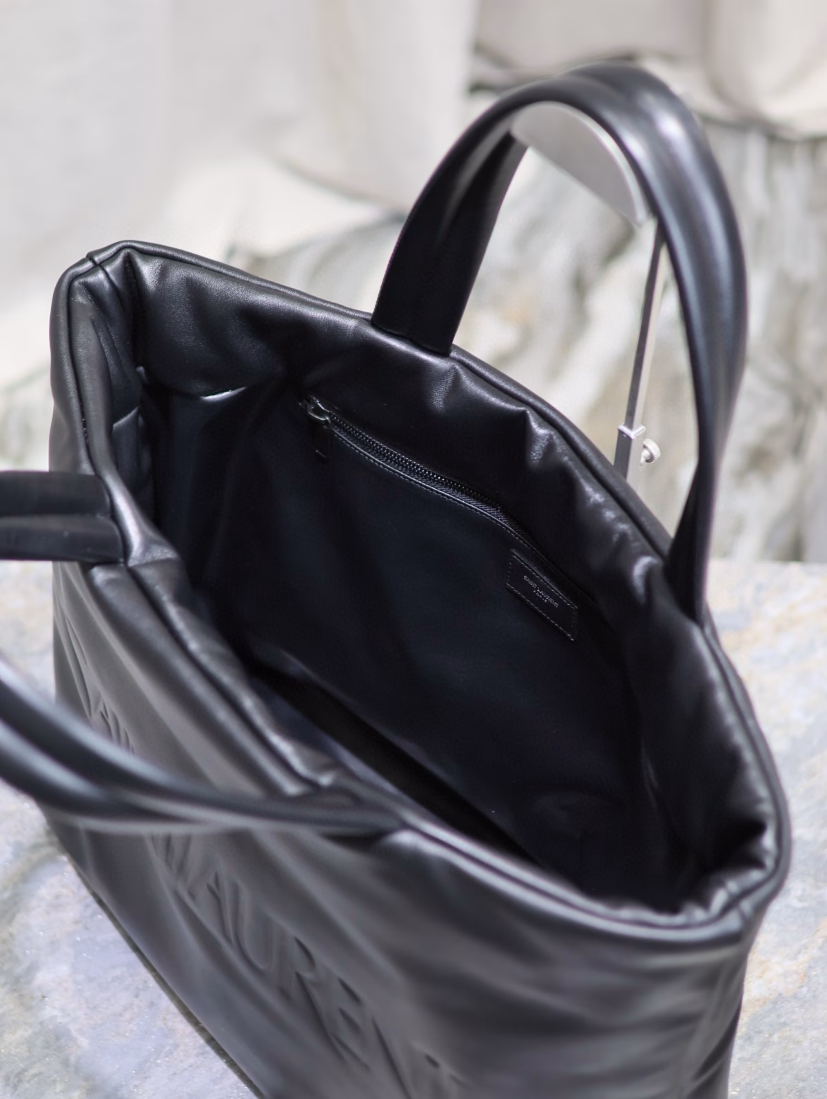 Saint Laurent Wide Puffer Tote Bag in Black Nappa Lambskin - Image 7