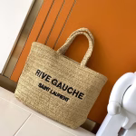 Saint Laurent Rive Gauche Tote Bag in Beige Raffia Crochet - Image 6