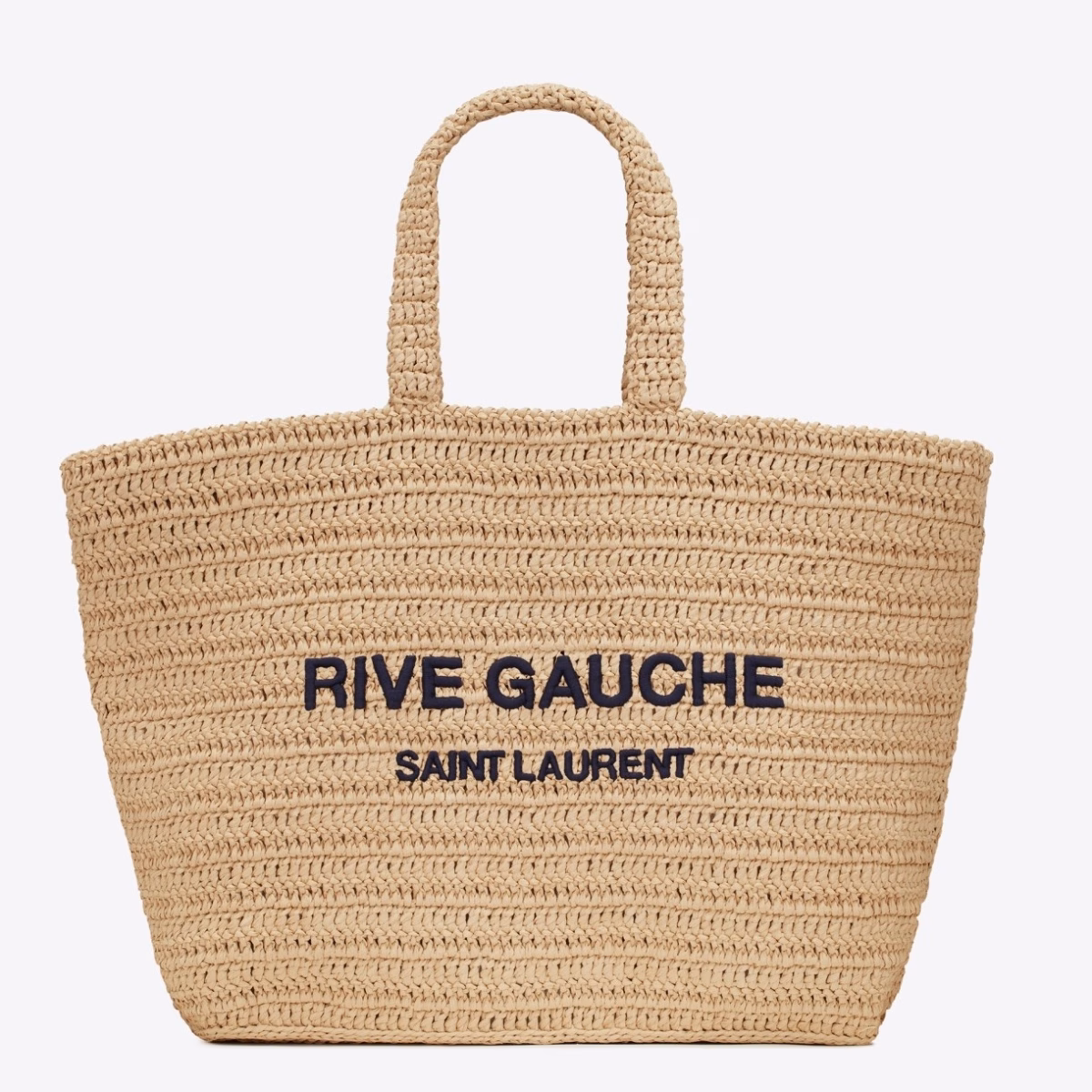Saint Laurent Rive Gauche Tote Bag in Beige Raffia Crochet - Image 1