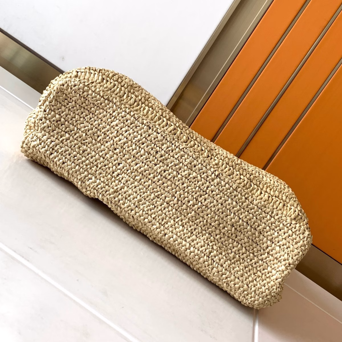Saint Laurent Rive Gauche Tote Bag in Beige Raffia Crochet - Image 8