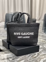 Saint Laurent Rive Gauche Tote Bag in Black Raffia Crochet - Image 6