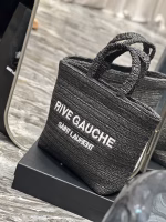 Saint Laurent Rive Gauche Tote Bag in Black Raffia Crochet - Image 8