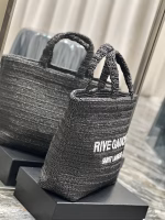 Saint Laurent Rive Gauche Tote Bag in Black Raffia Crochet - Image 2