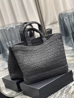 Saint Laurent Rive Gauche Tote Bag in Black Raffia Crochet - Image 3