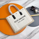 Saint Laurent Rive Gauche Small Tote Bag in White Linen and Leather - Image 6