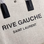 Saint Laurent Rive Gauche Small Tote Bag in White Linen and Leather - Image 2