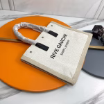 Saint Laurent Rive Gauche Small Tote Bag in White Linen and Leather - Image 8