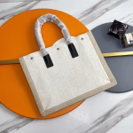 Saint Laurent Rive Gauche Small Tote Bag in White Linen and Leather - Image 9