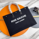Saint Laurent Rive Gauche Tote Bag in Black Linen and Leather - Image 6