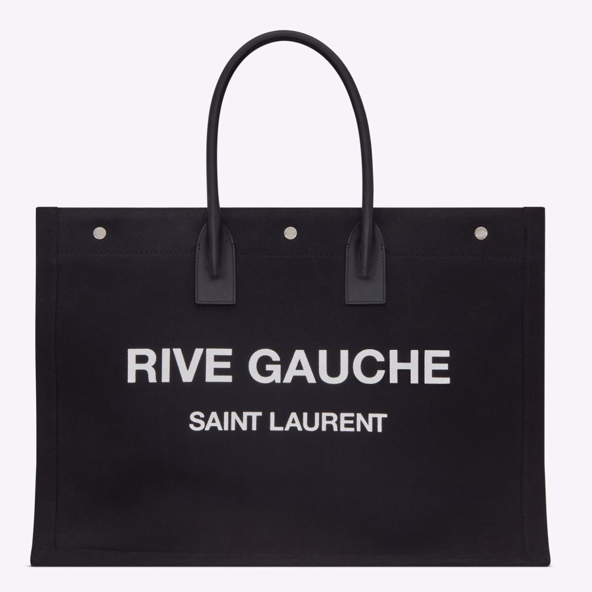 Saint Laurent Rive Gauche Tote Bag in Black Linen and Leather - Image 1