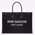 Saint Laurent Rive Gauche Tote Bag in Black Linen and Leather