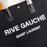 Saint Laurent Rive Gauche Tote Bag in Black Linen and Leather - Image 7