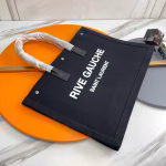 Saint Laurent Rive Gauche Tote Bag in Black Linen and Leather - Image 9