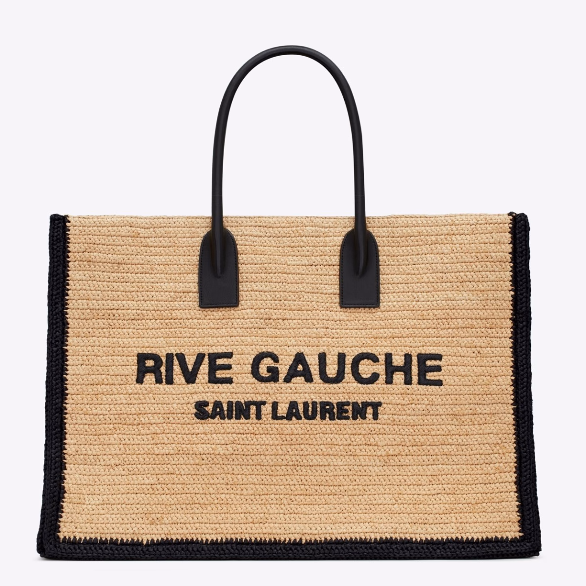 Saint Laurent Rive Gauche Tote Bag in Beige Raffia and Leather - Image 1