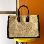 Saint Laurent Rive Gauche Tote Bag in Beige Raffia and Leather - Image 7