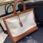 Saint Laurent Tag Shopping Bag In Canvas And Brown Leather - Image 4
