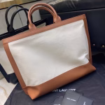 Saint Laurent Tag Shopping Bag In Canvas And Brown Leather - Image 6