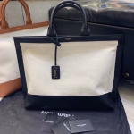 Saint Laurent Tag Shopping Bag In Canvas And Black Leather - Image 3
