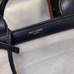 Saint Laurent Tag Shopping Bag In Canvas And Black Leather - Image 9
