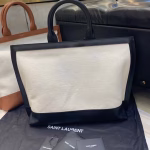 Saint Laurent Tag Shopping Bag In Canvas And Black Leather - Image 10