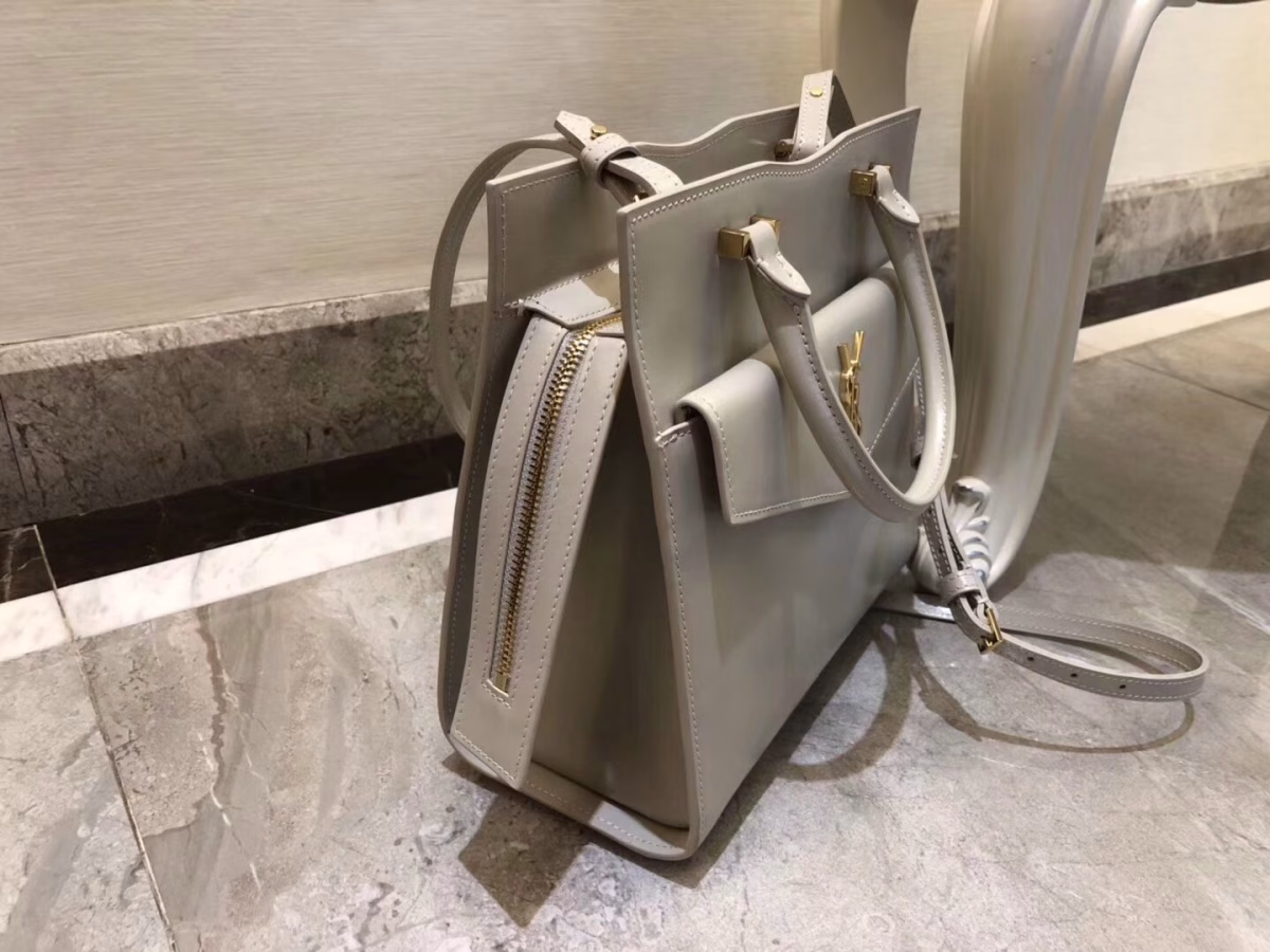 Saint Laurent Small Uptown Tote In Blanc Calfskin - Image 7
