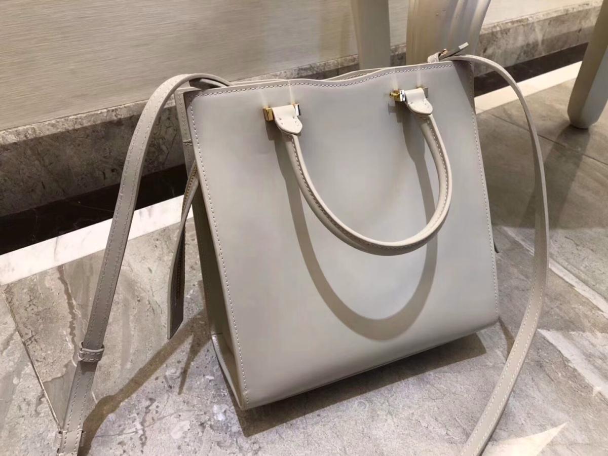 Saint Laurent Small Uptown Tote In Blanc Calfskin - Image 3